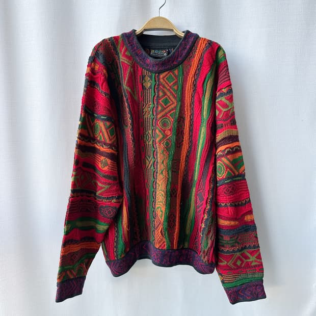 쿠지 COOGI 퓨어 뉴 울 에스닉 패턴 니트 M