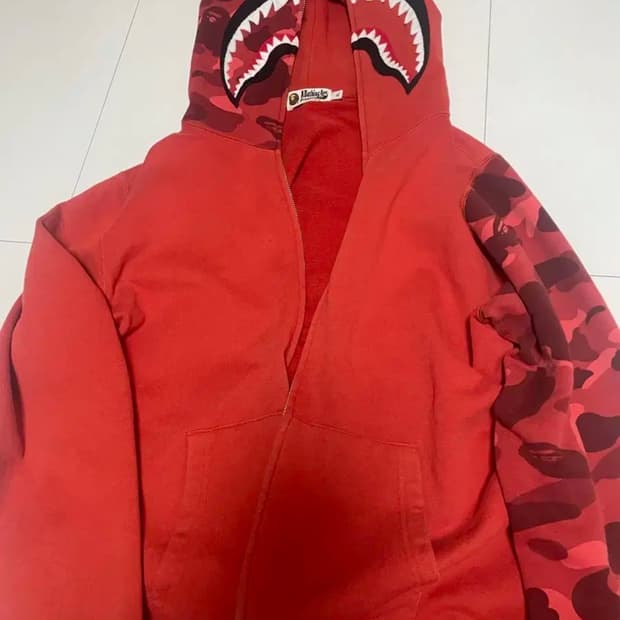 베이프 샤크 적계 후드집업 xl 자카드레드 판