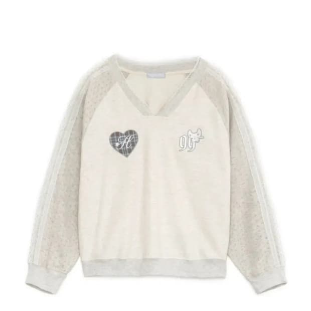 당일배송) 허그유어스킨 패치 브이넥 레글런 티 아이보리