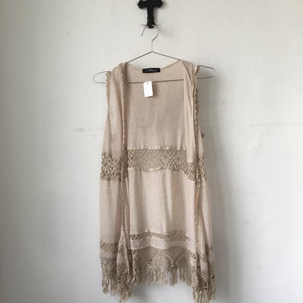 Fringe crochet layer hood open vest