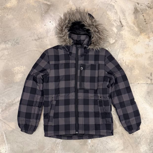 키스마크 체크 패디드 다운 퍼 자켓 블랙/그레이