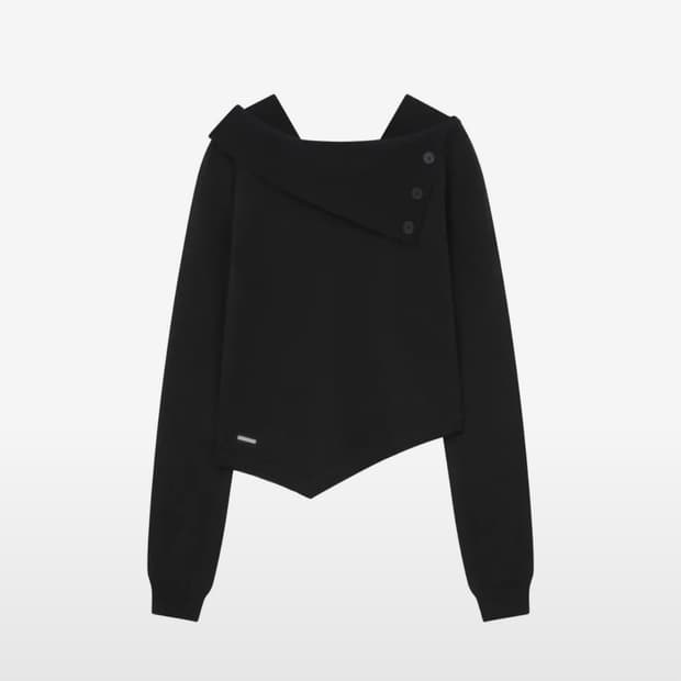 Oblique line button knit BLACK