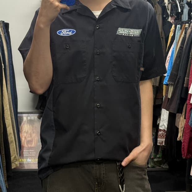 디키즈 포드 레이싱 반팔 워크 셔츠 패치 워크 M 95 블랙 미국 usa