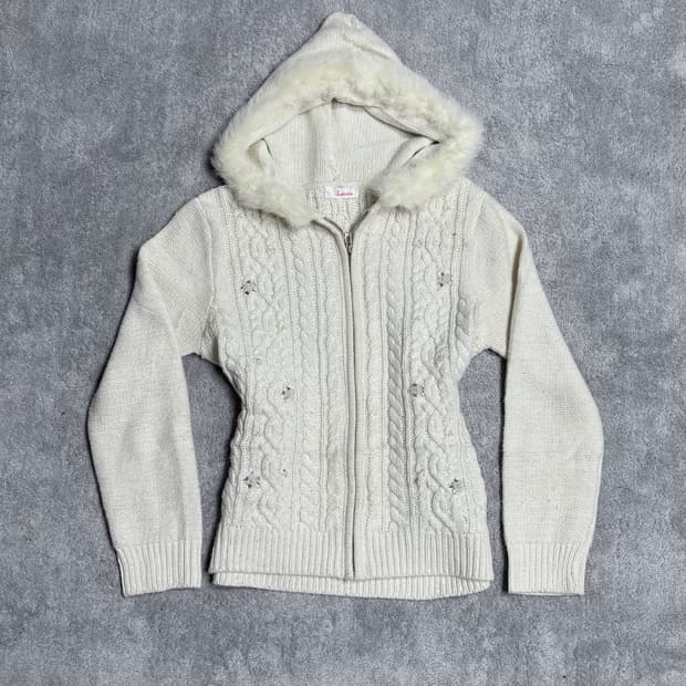 Vintage 00's gyaru & punk fur hood knit 