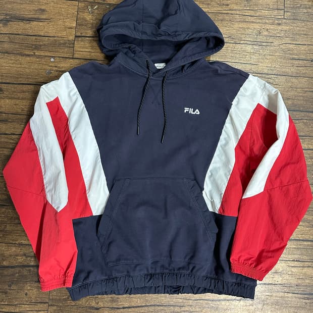 휠라 FILA 컬러블록 후드 아노락 후드티 L 네이비 레드 화이트