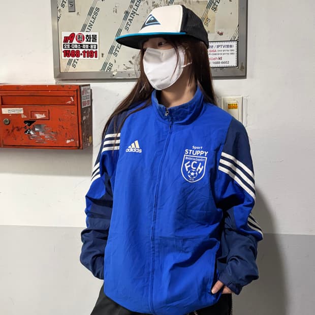 90s ADIDAS 블루 유니폼 윈드브레이커 jk