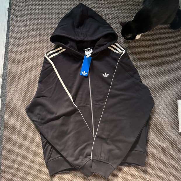 아디다스 삼선 풀집 후드 블랙 크림 화이트 KC9315