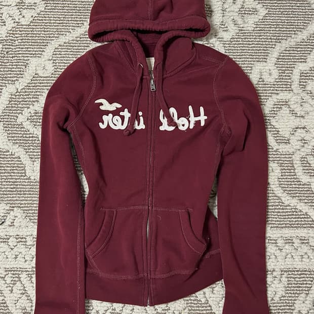 홀리스터 버건디 딱붙 후드집업