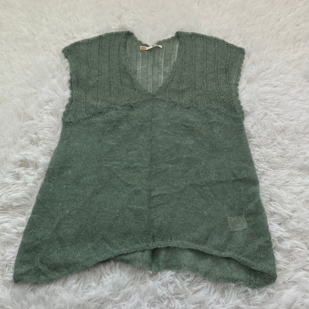 빈티지 민트 펄 브이넥 니트 조끼 781 y2k 스트릿 갸루 펑키 일본빈