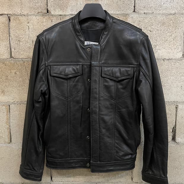 폭스 크릭 논 카라 가죽 자켓