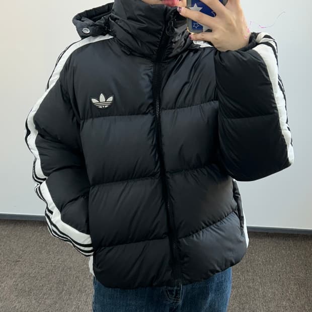 Adidas 아디다스 블록다운 삼선 흰검 블랙패딩