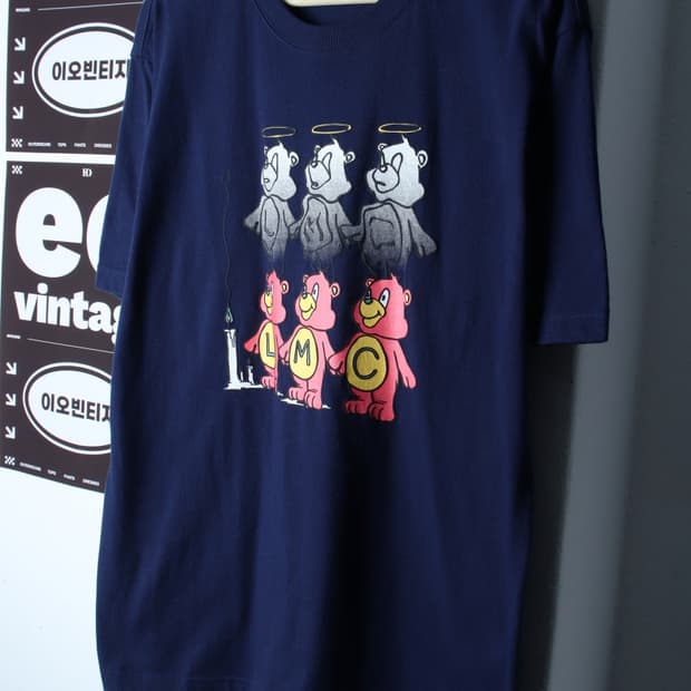 (M-XL) 엘엠씨 반팔 티셔츠 곰돌이프린팅 네이비 키치-H32807
