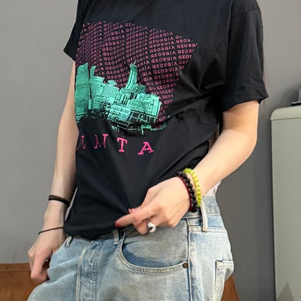 90’s 싱글 스티치 빈티지 블랙 애틀랜타 시티 프린팅 반팔티