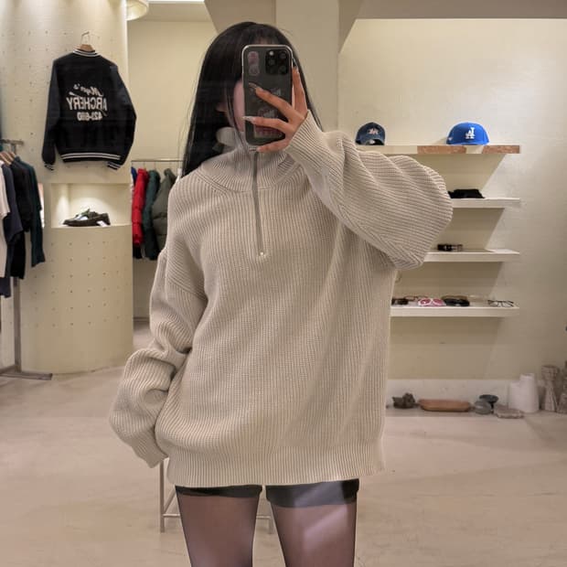 키뮤어 하프집업 니트 베이지 U892