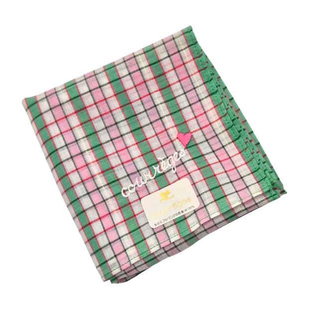 90s 꾸레쥬 레트로 타탄 체크 패브릭 손수건