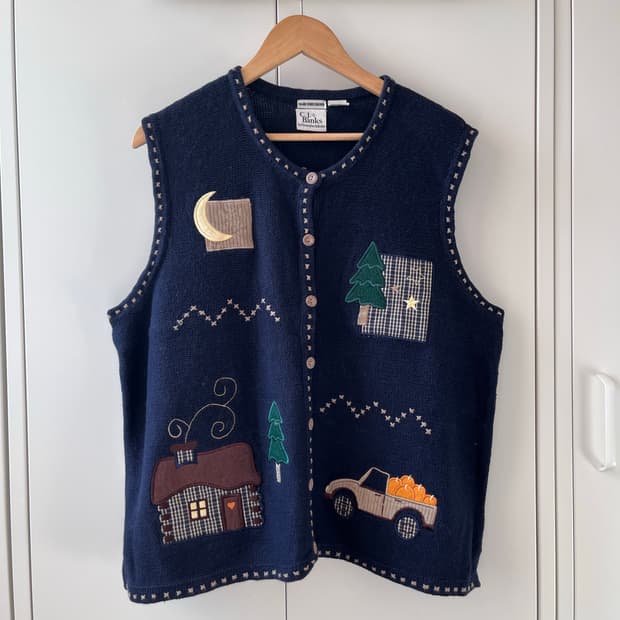 Christopher&Banks 핸드메이드 자수 니트 조끼