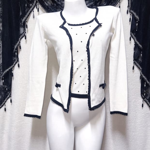 세실맥비 로맨틱갸루 도트 땡땡이 로걀탑 가디건 세트 러블리 달천 핀터