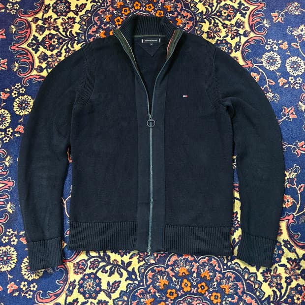 타미힐피거 네이비 집업 가디건 자켓