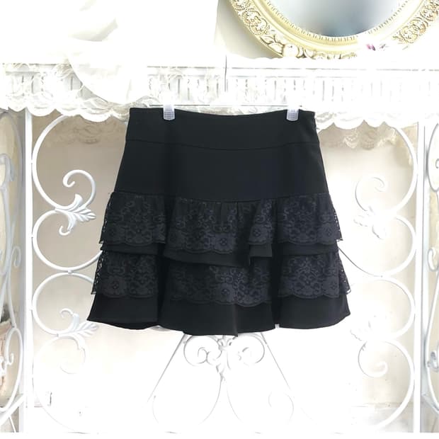 black floral lace tiered skirt