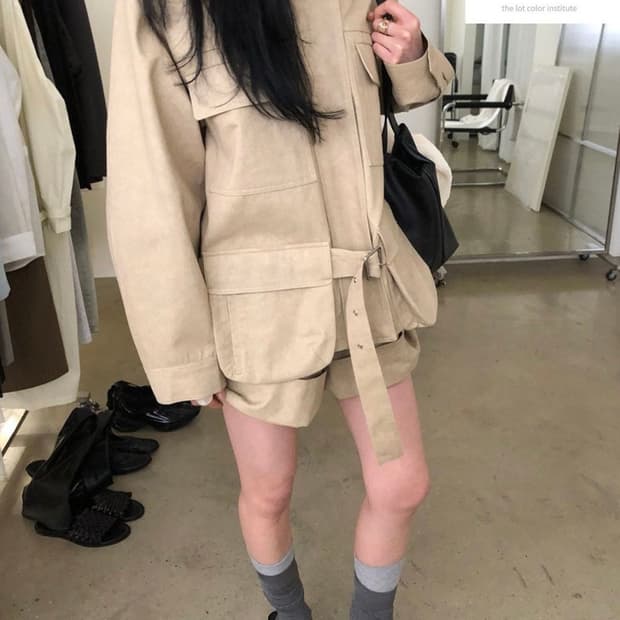 레이크 사이드 스튜디오 바닐라 벨트 빅 포 켓 점퍼