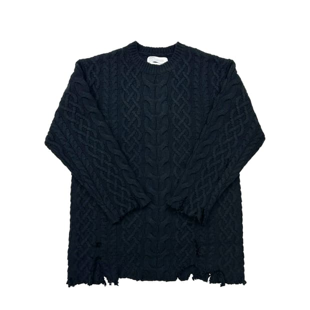 새상품 다이리쿠 데미지 블랙 케이블니트 L