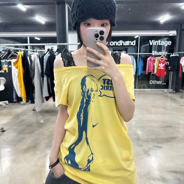 히스테릭글래머 레몬x청록 “TRUST HYSTERIC” 반팔 티셔츠