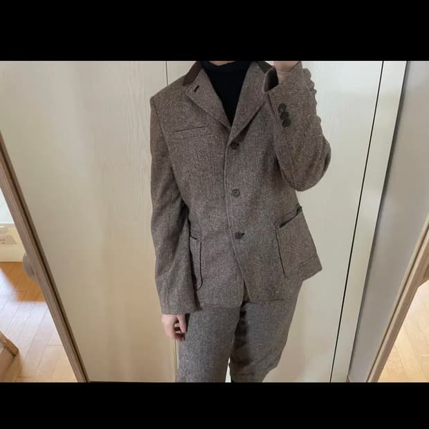 비꼴리끄 헤링본 브라운 자켓 팬츠 원피스 셋업 하객룩 승마복 라보빈티지
