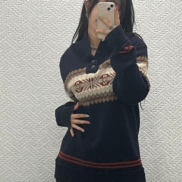 리바이스 노르딕 울 코위찬 홀리데이 숄카라 니트 L C06616