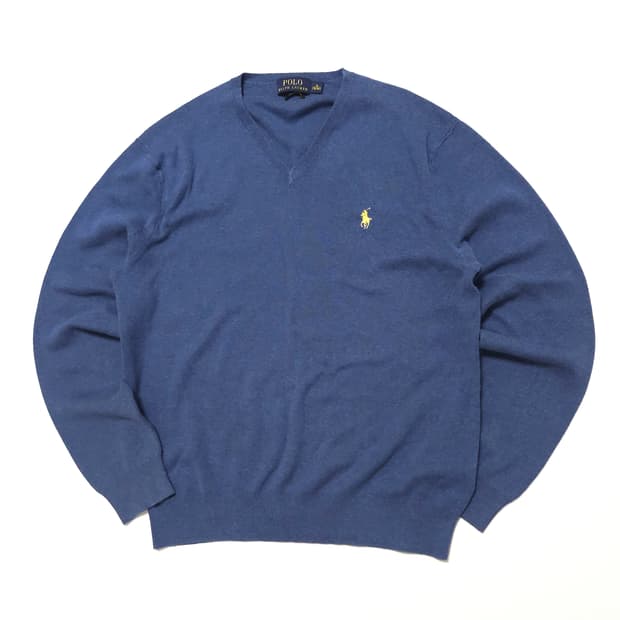 폴로 랄프로렌 피마코튼 브이넥 니트 더스티블루