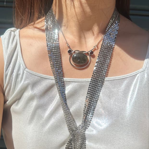 Vintage labradorite garnet 925silver nec