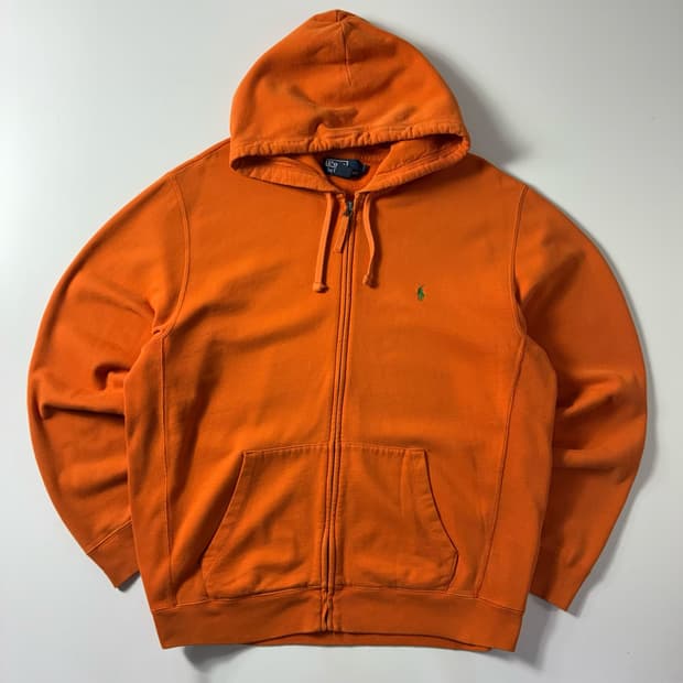 Polo  폴로 랄프로렌 90,s 자수 코튼 오렌지 후드집업 