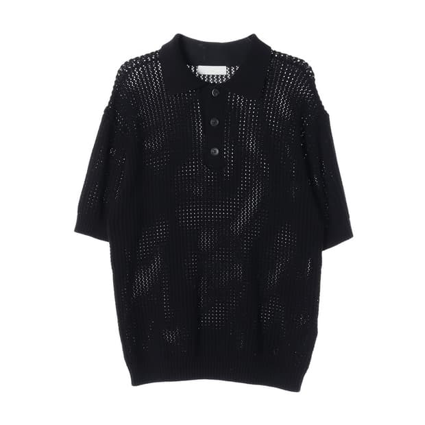 미나브 퓨어코튼 펀칭 카라 니트 블랙 XL