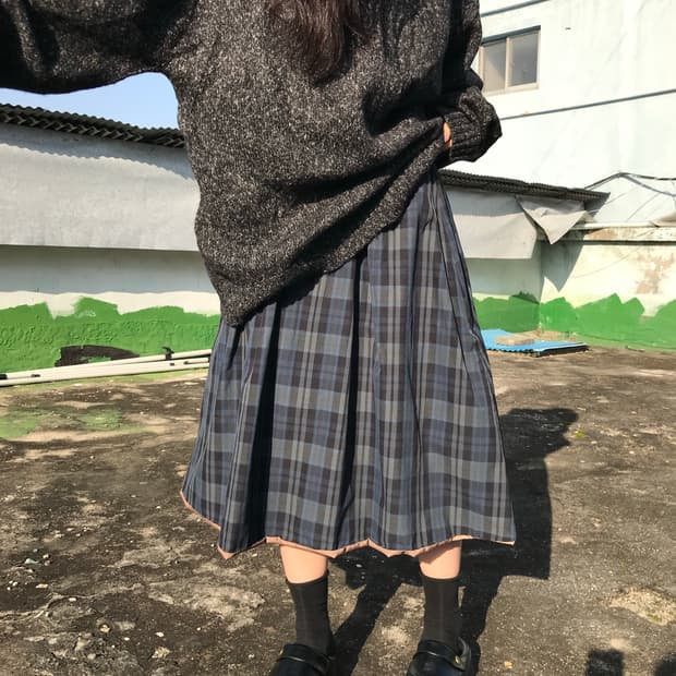 체크&브라운 리버시블 스커트