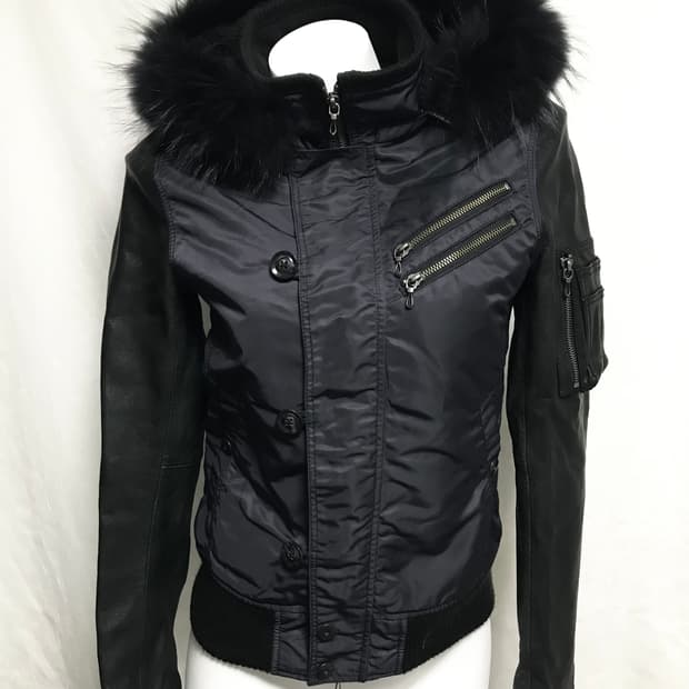 택포•빈티지 vkei 펑크 n2b 레더 퍼 후드 자켓