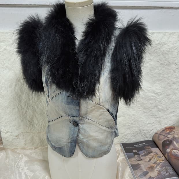 빈티지 라쿤퍼 워싱 데님 조끼 베스트