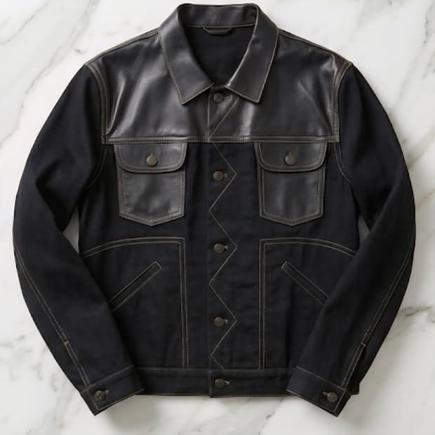[정품] GUCCI 구찌 레더 요크 스티치 데님 자켓 XL