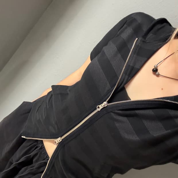 stripe pattern 2-way hood zip-up