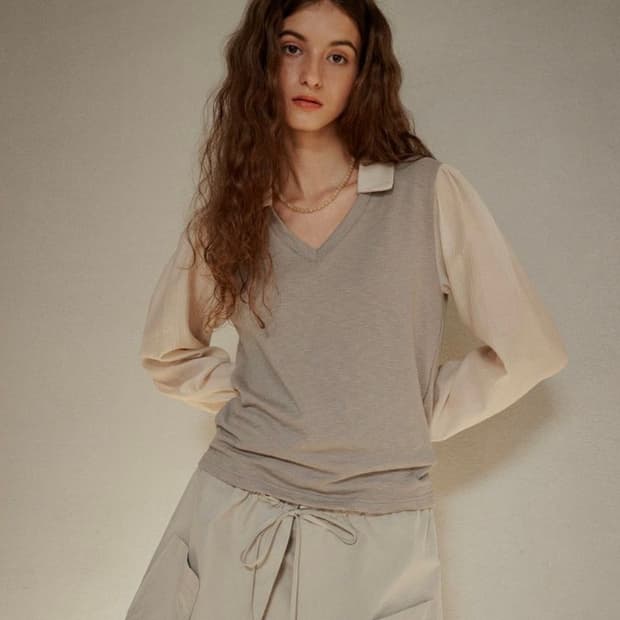 Ouro 아우로 져지 셔츠 탑 moss 색상