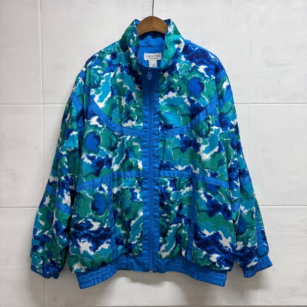 80's 드로잉 패턴 블루종 점퍼 M JPN