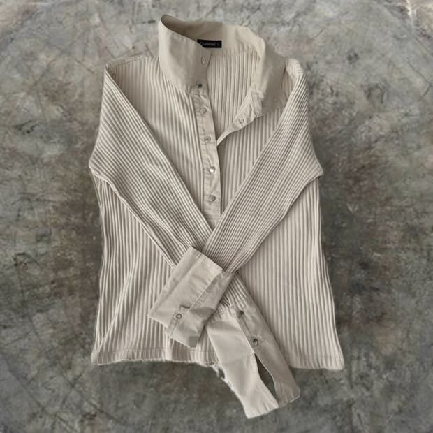 y2k 베이지 버튼 골지 롱슬리브 탑 와이즈걸 와걸