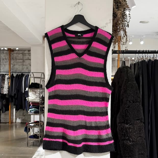 스투시 스트라이프 스웨터 베스트 