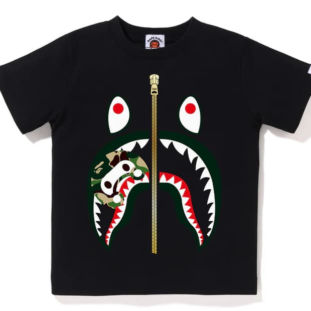 [160] 베이프 ABC 그린카모 마일로 인 샤크 반팔티 블랙 키즈