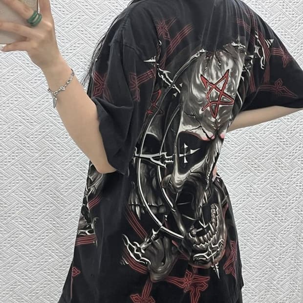 빈티지 스트릿 데빌 스컬 메탈리카 락펑크 반팔티 105 C13434