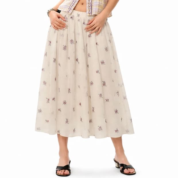 빈티지 모리걸 화이트 패턴 롱 스커트
