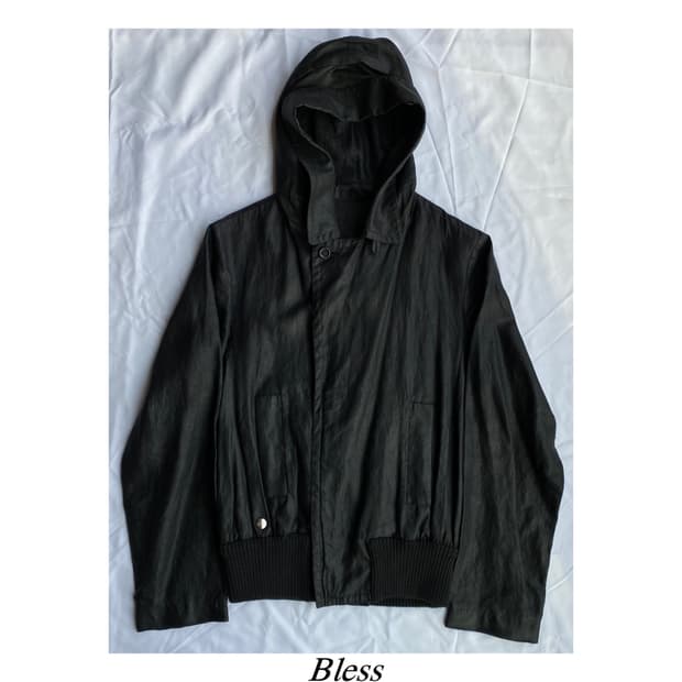 블레스 후드 봄버 자켓 블랙 코티드 아카이브 블루종