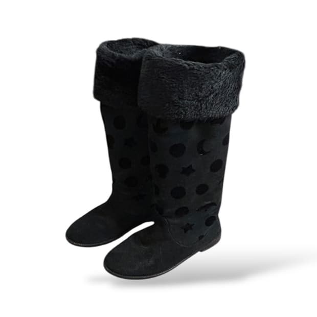 (rare) 츠모리치사토 스웨이드 플로킹 패턴 퍼 부츠