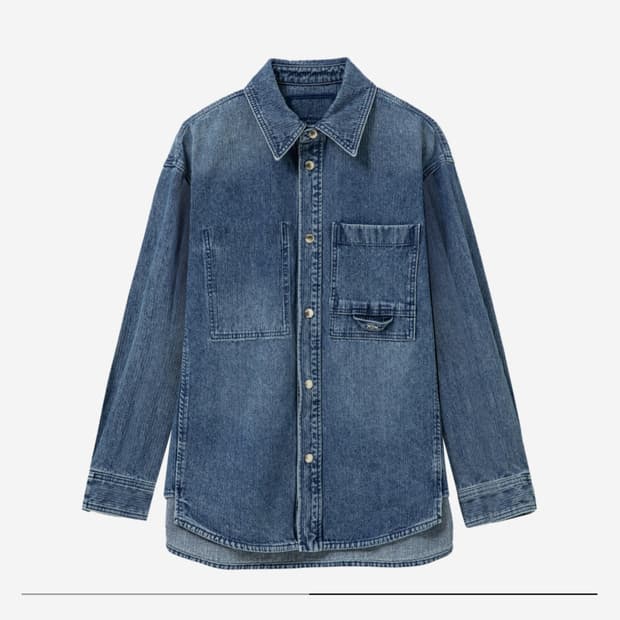 우영미 [25SS]코듀로이 데님 백로고 셔츠 블루 - 52