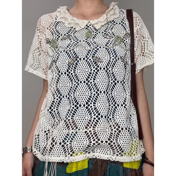 빈티지 아이보리 크로셰 반팔