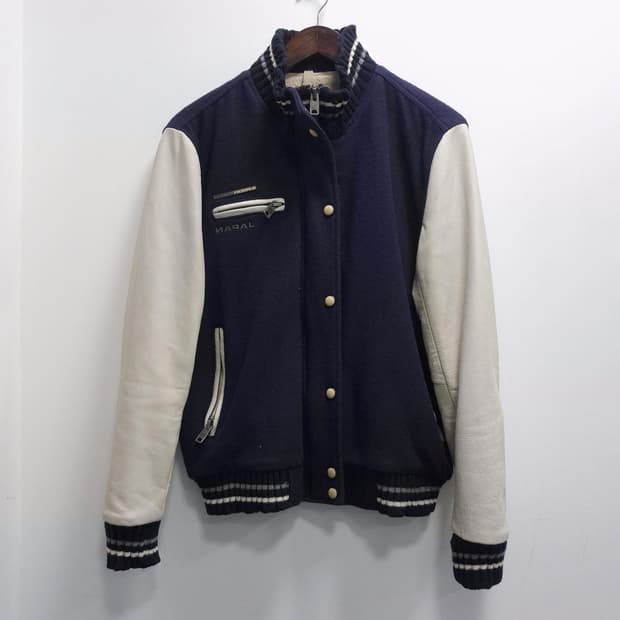 슈퍼드라이 네이비 울 스타디움 레더 자켓 S / 할인