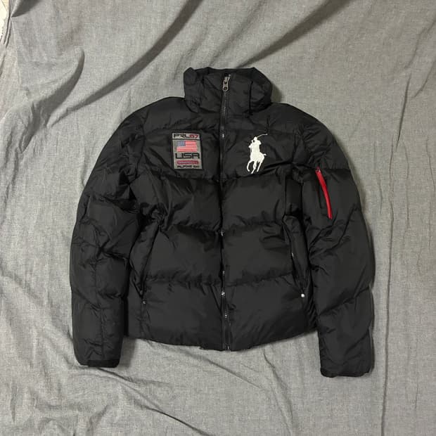 폴로 빅포니 성조기 블랙 패딩 점퍼 L사이즈